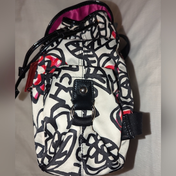 Coach Poppy Daisy Floral Graffiti Nylon Backpack Top Handle Black White Pink EUC - Picture 7 of 16